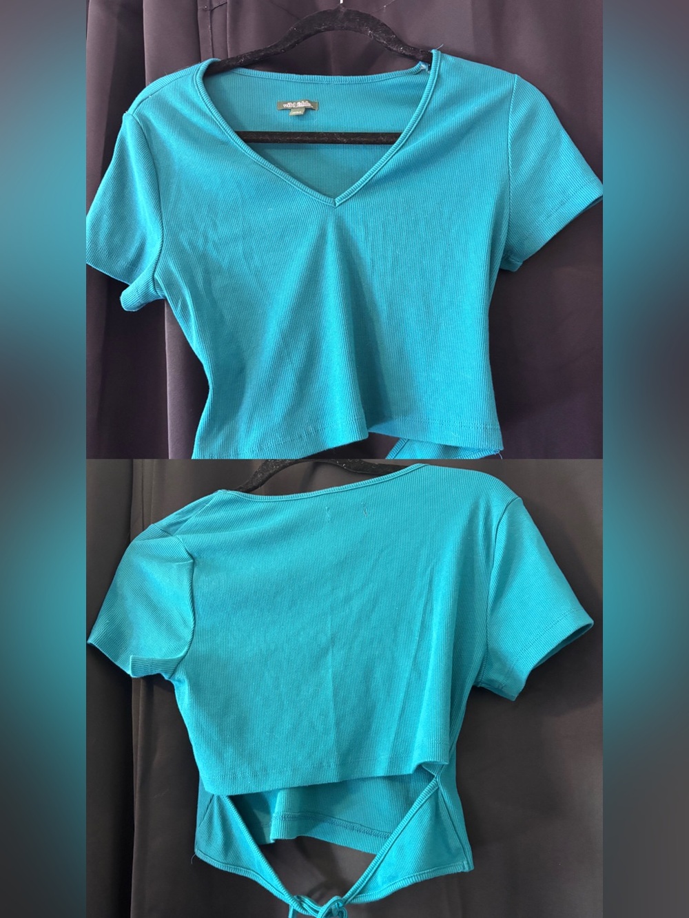Target Teal V-Neck Ribbed Cropped Tee